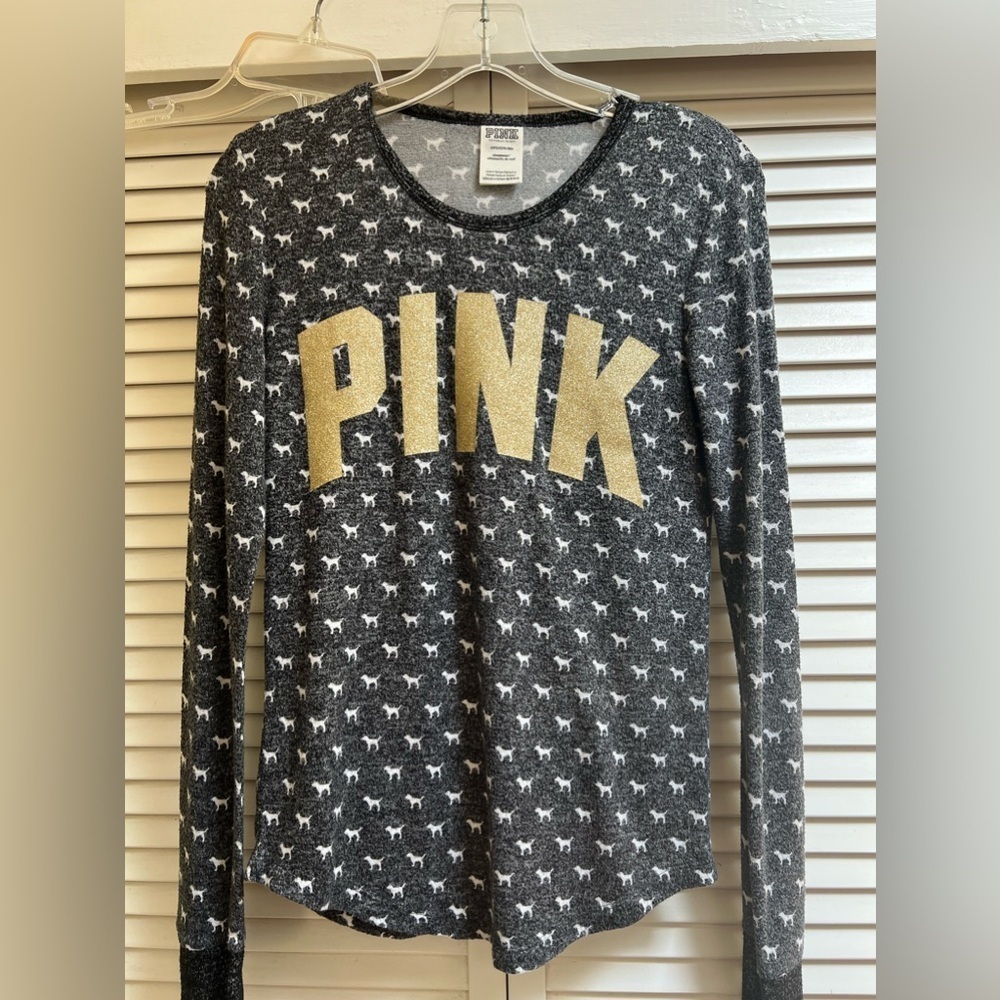 Victoria Secret PINK Women’s Sz XS Super Soft Pajama Sleepwear Shirt Gray Top